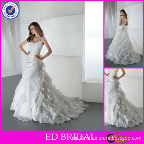 EW17 Beautiful Beaded Cap Sleeve Cut Out Back Cinderella Wedding Dress